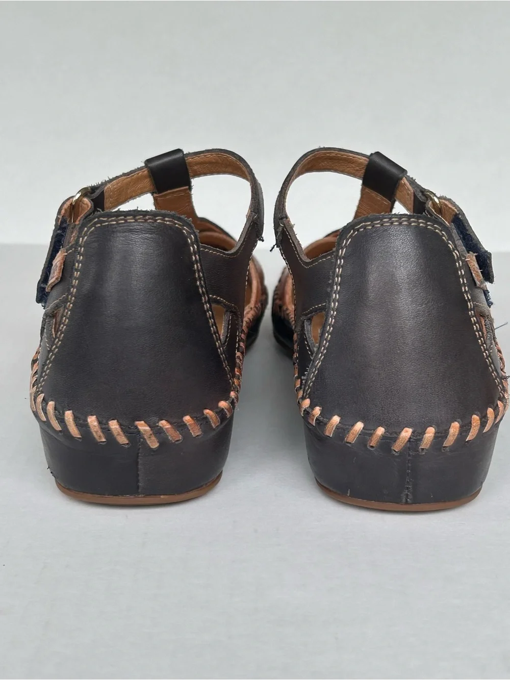 Pikolinos P Vallarta Navy Brown Leather T-Strap Semi Closed Toe Sandals EU 39